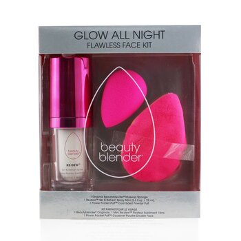 BeautyBlenderGlow All Night Flawless Face Kit: Original Beautyblender + Setting Mist + Dual Sided Powder Puff (Exp. Date 15/04/2021) 3pcs