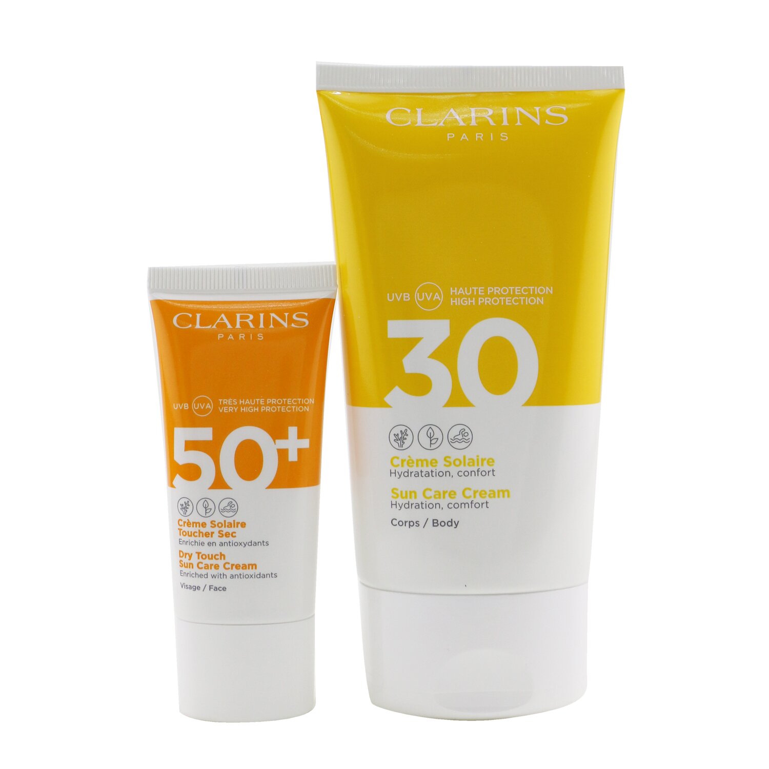 CLARINS - Golden Summer Sunday Gift Set: Sun Care Body Cream SPF 30 150ml+ Dry  Touch Sun Care Cream For Face SPF 50 30ml 2pcs | Lazada