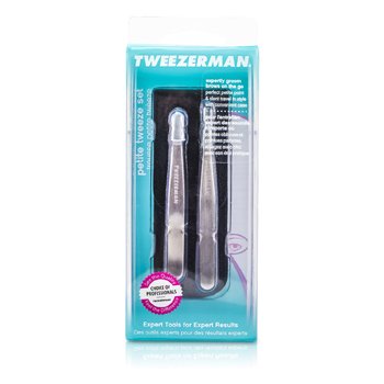 Petite Tweeze Set: Slant Tweezer + Point Tweezer - (With Black Leather Case) (2pcs) 
