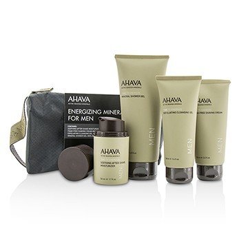 Ahava Energizing Minerals Набор для Мужчин: Отшелушивающий Очищающий Гель 100мл + Увлажняющее Средство после Бритья 50мл + Крем для Бритья 100мл + Минеральный Гель для Душа 200мл 4pcs