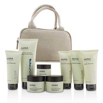 Ahava Essential Beauty Набор: Скраб для Тела + Лосьон для Тела + Очищающий Гель + Отшелушивающее Средство для Лица + Маска + Дневной Крем + Ночной Крем + Крем для Век + Сумка 8pcs+1bag