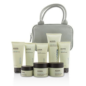 Ahava Essential Beauty Набор: Скраб для Тела + Лосьон для Тела + Очищающий Гель + Отшелушивающее Средство для Лица + Маска + Дневной Крем + Ночной Крем + Крем для Век + Сумка 8pcs+1bag