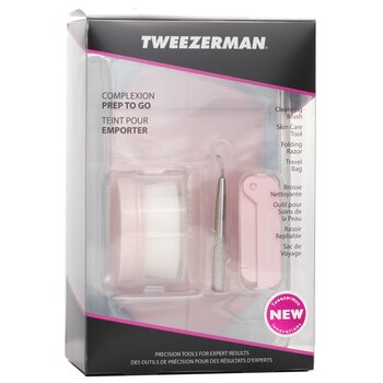 Tweezerman - Complexion Prep To Go Set: Cleansing Brush + Skin Care Tool + Folding Razor + Travel Bag Image 1