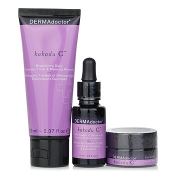 DERMAdoctor - Kakadu C Vitamin C Brightening Kit: Daily Cleanser 70ml + 20% Vitamin C Serum 15ml + Eye Souffle 15ml Image 1