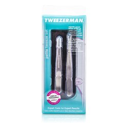 Tweezerman 微之魅 迷你專業眉夾組合 :專業斜口眉夾+ 專業尖頭斜口眉夾 (連黑色皮套)Petite Tweeze Set: Slant Tweezer + Point Tweezer - (With Black Leather Case)
