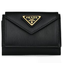 プラダ Prada 1MH021 unisex leather embossed tri-fold wallet  Fixed Size