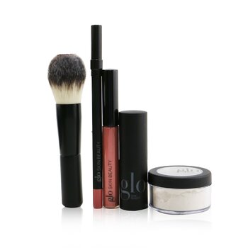 Glo Skin Beauty Ready, Set, Kiss Touch Up Kit (1x Mini Setting Powder, 1x Lip Pencil, 1x Lipstick, 1x Lip Gloss, 1x Brush) 5pcs+1bag
