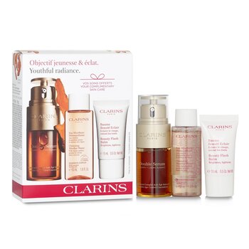 Clarins - Youthful Radiance Set: Double Serum 30ml+ Cleansing Micellar Water 50ml+ Beauty Flash Balm 15ml Image 1