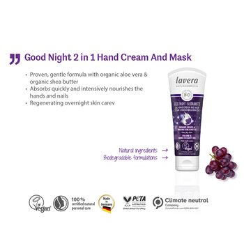 Lavera - Good Night 2In1 Hand Cream & Mask Wirh Organic Grape & Organic Shea Butter - For Very Dry Skin Image 1