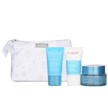 Clarins - Hydration Collection: Hydra-Essentiel Silky Cream 50ml+ Fresh Scrub 15ml+ SOS Hydra Mask 15ml+ Pouch Image 1