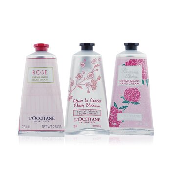 Pink Flowers Hand Cream Collection: Pivoine Flora + Rose + Cherry Blossom (3x75ml/2.6oz) 