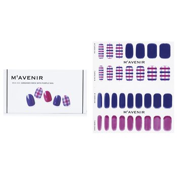 Nail Sticker (Patterned) - # Gingham Check With Purple Nail (32pcs) 