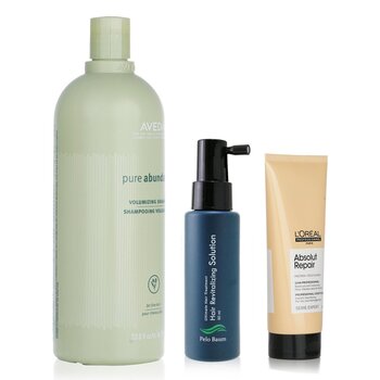 Pelo Baum - Pelo Baum Hair Revitalizing Solution 60ml + Aveda Volumizing Shampoo 1000ml + L'Oreal Resurfacing Conditioner 200ml Image 1