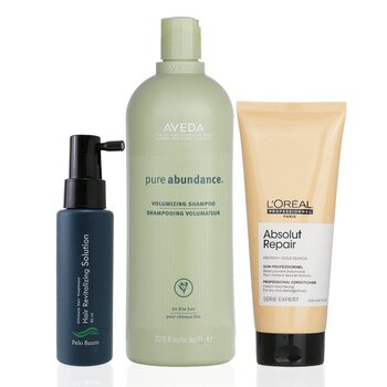 Pelo Baum Hair Revitalizing Solution 60ml + Aveda Volumizing Shampoo 1000ml + L'Oreal Resurfacing Conditioner 200ml (3pcs) 