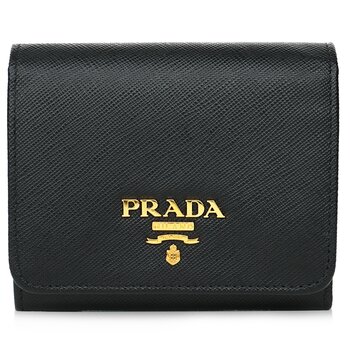 Prada Saffiano Leather Short Trifold Clasp Wallet 1MH176 Black