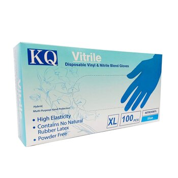 KQ KQ - Vitrile Disposable Vinyl & Nitrile Blend Gloves -blue (XL) XL