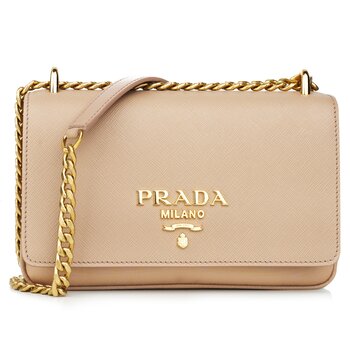 Prada 普拉達  Prada單色皮革徽標手提包 1BD144 裸色