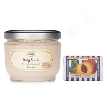 Sabon Body Scrub - Rose Tea & Nesti Dante Le Deliziose Natural Soap - Peach (2pcs) 