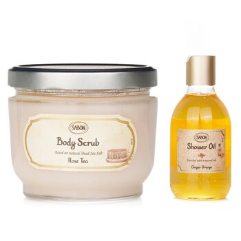 Body Scrub - Rose Tea & Shower Oil - Ginger Orange (2pcs) 