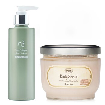 Sabon Body Scrub - Rose Tea  X Natural Beauty Yam Collagen Body Lotion (2pcs) 