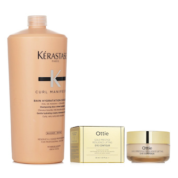 Kerastase - Kerastase Curl Manifesto Bain Hydratation Douceur Shampoo Gentle Creamy Shampoo - For Curly, Very Curly & Coily Hair (Salon Size) 1000ml X Ottie Gold Prestige Resilience Lifting Eye Contour 30ml Image 1