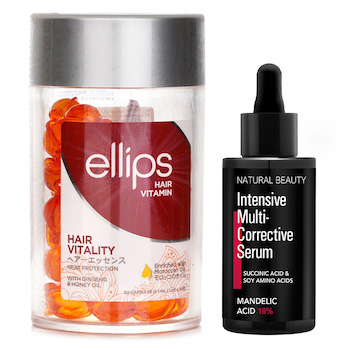 Ellips - Ellips Hair Vitamin Oil - Hair Vitality 50capsules x1ml X Natural Beauty Intensive Multi-Corrective Serum - Mandelic Acid 18% (Exp Date: 12/2025) 35ml Image 1