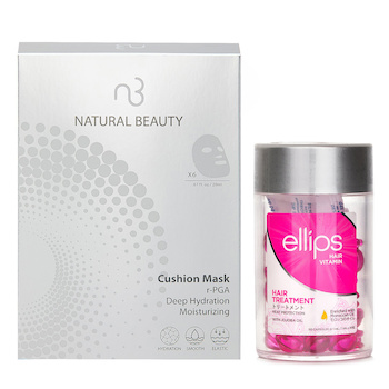 Ellips Hair Vitamin Oil - Hair Treatment 50capsules x1ml X Natural Beauty r-PGA Deep Hydration Moisturizing Cushion Mask (Exp Date: 01/2026) 6x 20ml (2pcs) 