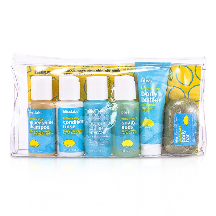 Bliss Zestaw do pielęgnacji ciała Lemon & Sage Sinkside Six Pack: Masło do ciała + Mydło w płynie + Szampon do włosów + Odżywka do włosów + Żel do mycia twarzy + Mydło 6 sztuk + 1 bagProduct Thumbnail