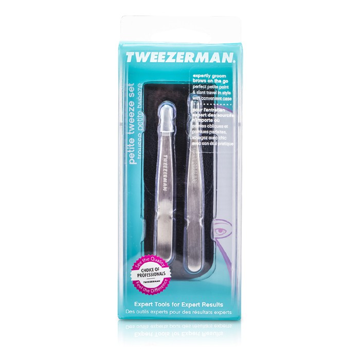 Tweezerman 微之魅 迷你專業眉夾組合 :專業斜口眉夾+ 專業尖頭斜口眉夾 (連黑色皮套)Petite Tweeze Set: Slant Tweezer + Point Tweezer 2件Product Thumbnail