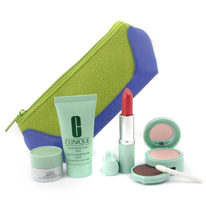 Clinique Travel Set: Cleanser 30ml + Eye Cream 5ml + Eye Colour 3g + Lipstick 4g + Eye Shadow Applicator + Bag 5pcs+1bagProduct Thumbnail