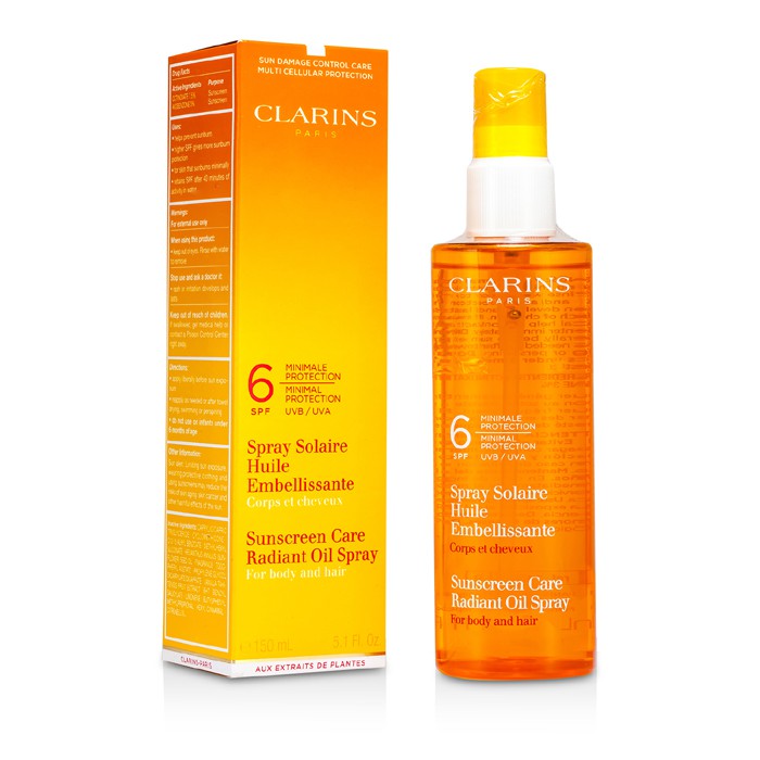 Clarins Sunscreen Spray Radiant Oil Intensive Tanning SPF6 Para sa Katawan at Buhok 150ml/5.1ozProduct Thumbnail