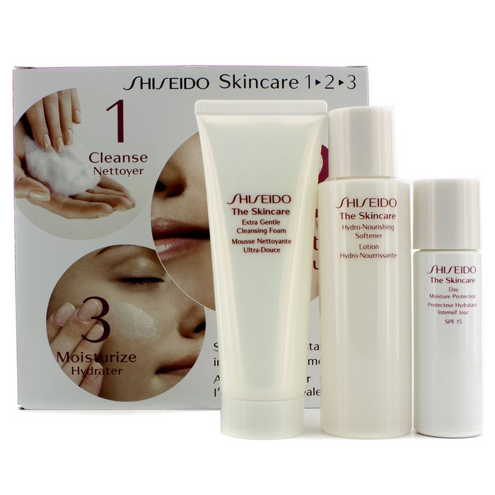 Shiseido Sada pečujících přípravků The Skincare 1-2-3 Kit: čisticí pěna 75ml + zjemňovač pleti 100ml + denní krém 30ml 3pcsProduct Thumbnail