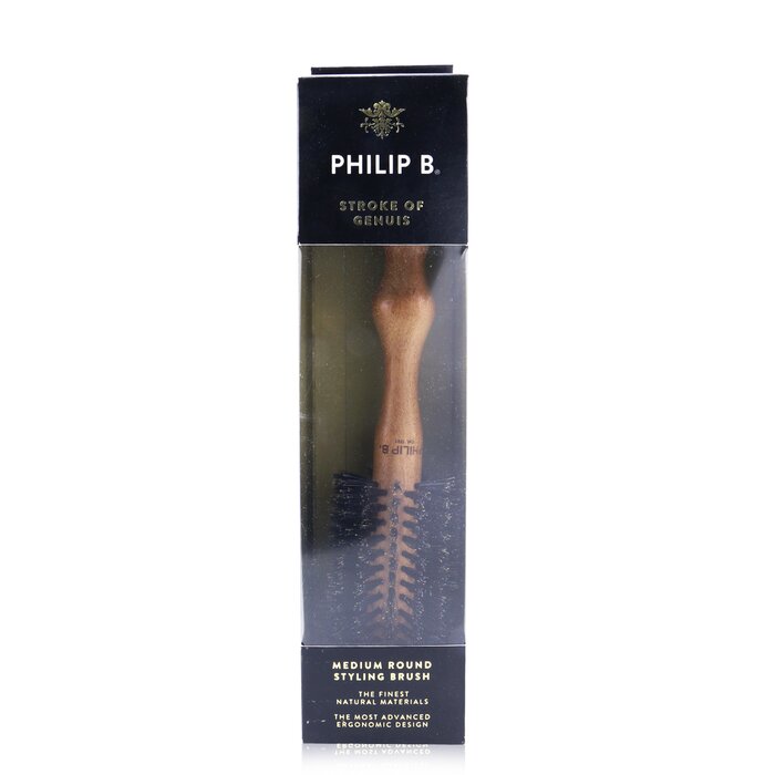 Philip B فرشاة مستديرة متوسطة 55ملم (مقبض مصقول من خشب الماهوغاني، 65% شعر الجنزير + 35% نايلون) 1pcProduct Thumbnail
