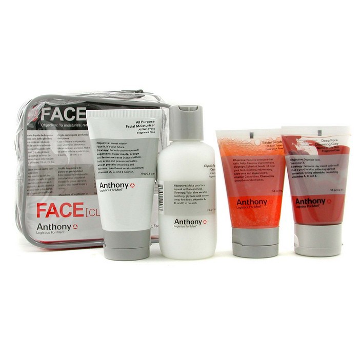Anthony Logistics For Men Face Kit: Cleanser + Scrub + Cleansing Clay + Moisturizer + Bag 4pcs+1bagProduct Thumbnail