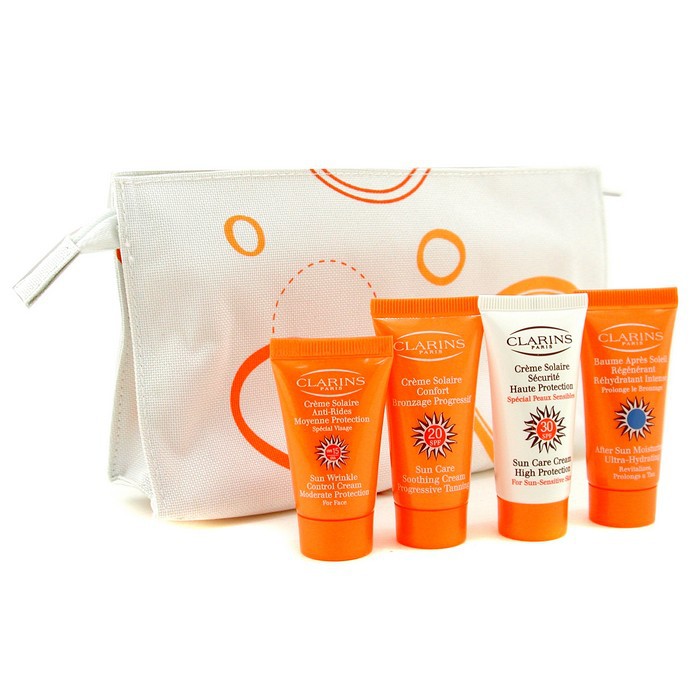 Clarins Travel Set: Sunscreen Cream + Soothing Cream + Wrinkle Control Cream + After Sun Moisturizer + Bag 4pcs+bagProduct Thumbnail