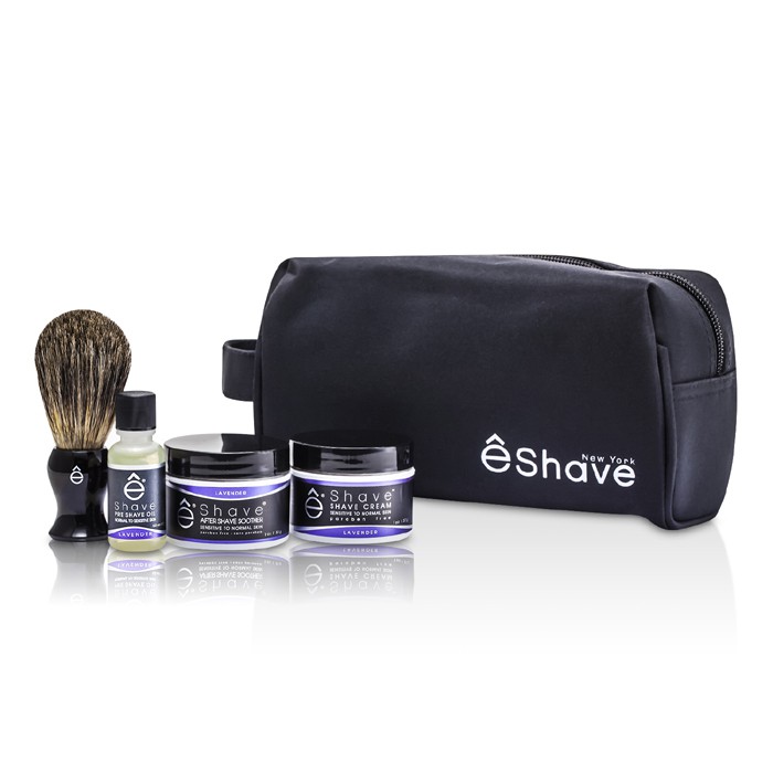EShave ชุด Lavender Start Up: น้ำมันก่อนโกนหนวด+ ครีมโกนหนวด + บำรุงหลังโกนหนวด+ แปรง + กระเป๋า 4ชิ้น+1ใบProduct Thumbnail