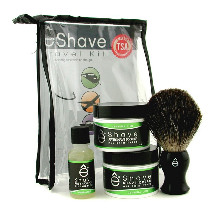 EShave Verbena Lime Travel Kit: Pre Shave Oil + Shave Cream + After Shave Smoother + Brush + TSA Bag 4pcs+1bagProduct Thumbnail