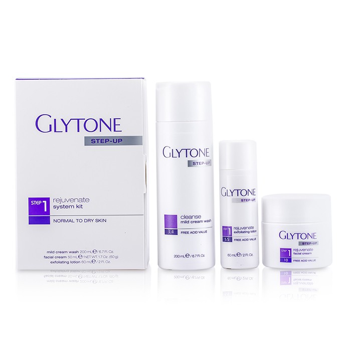 Glytone Negovalni set Step-Up Step 1 (za normalno do suho kožo): čistilni gel + krema za obraz + losjon z AHA-kislinami 3pcsProduct Thumbnail