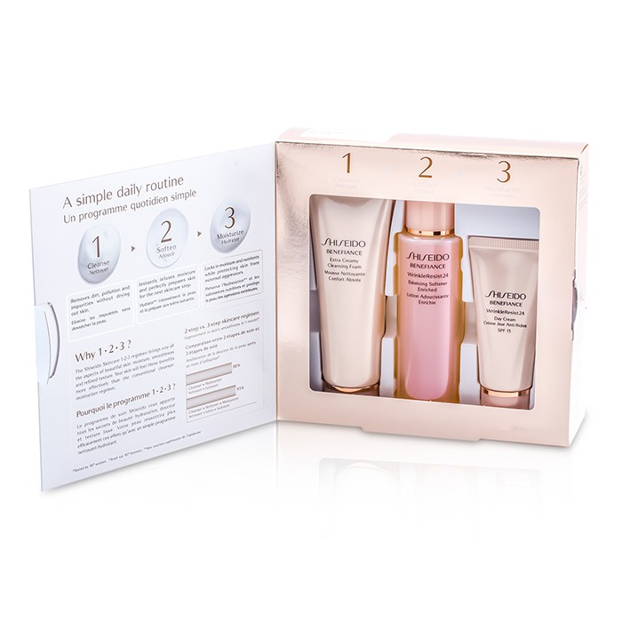 Shiseido Benefiance 1-2-3 Kit: Suavizante Balance Enriquecido 100 ml + Jabón Limpiador 75ml + Crema Día 30ml 3pcsProduct Thumbnail