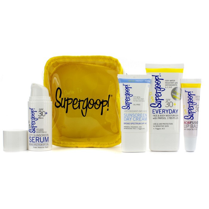 Supergoop By & Sand Solkrem Veskesett: UV Krem 48ml + Solkrem 30ml + Solkrem Serum 20ml + Leppepomade 15ml + Bag 4pcs+1bagProduct Thumbnail