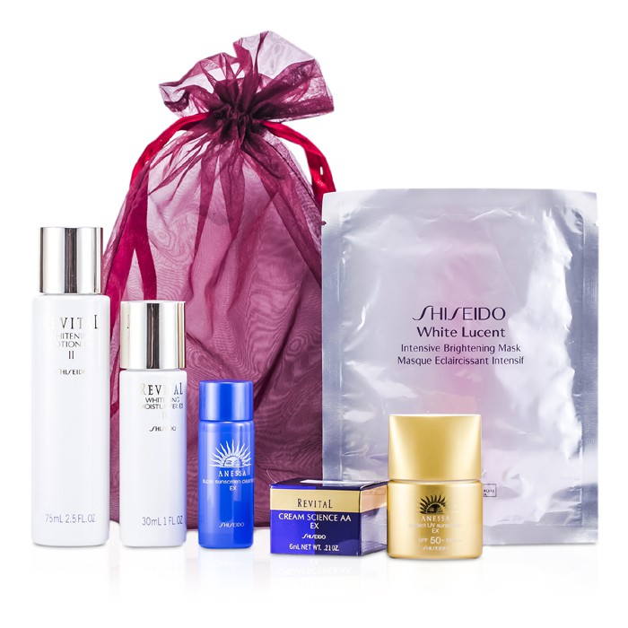 Shiseido Promotion Bộ: Kem Dưỡng Da 75ml + Giữ Ẩm 30ml + Rửa 20ml + Chống Nắng SPF 50 12ml + Revital Kem 6ml + Mặt Nạ 6pcsProduct Thumbnail
