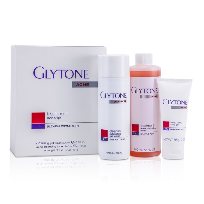 Glytone Kit de tratamento Acne Treatment Kit (p/ a pele manchada e com espinha): Tonico 240ml + Gel para lavar o rosto 200ml + Gel c/ espinha 56g 3pcsProduct Thumbnail