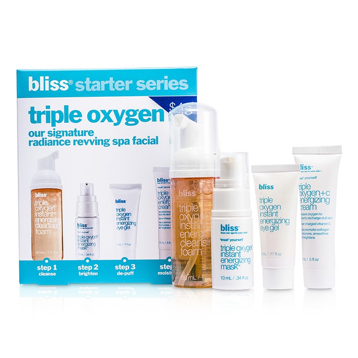 Bliss Triple Oxygen Perangkat Pemula: Busa Pembersih 50ml + Masker 10ml + Gel Mata 5ml + Energizing Krim 15ml 4pcsProduct Thumbnail