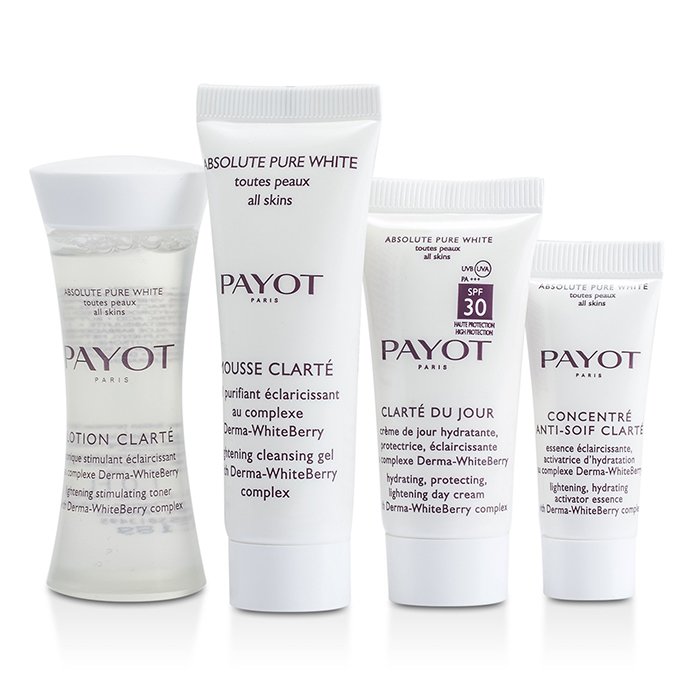 Payot Absolute Pure White Kit: Lotion 30ml + Mousse Clarte 25ml + Clarte Du Jour 15ml + Concentre Anti-soif Clarte 10ml 4pcsProduct Thumbnail