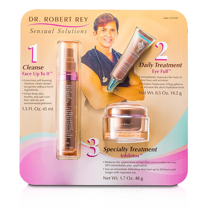 Dr Robert Rey Zestaw do pielęgnacji twarzy Sensual Solutions Set: Żel do mycia twarzy 45ml + Wypełniacz zmarszczek pod oczy 14.2g + Wypełniacz zmarszczek 48g 3 sztukiProduct Thumbnail