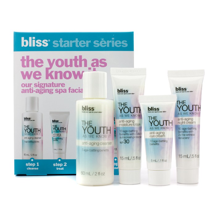 Bliss Kit The Youth As We Know It Starter: Loção de limpeza + Moisture Lotion + Creme noturno+ Creme para os olhos 4pcsProduct Thumbnail