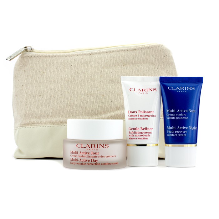 Clarins Multi-Active Set: Day Cream (Dry Skin) 50ml + Night Cream 15ml + Gentle Refiner 15ml + Bag 3pcs+1bagProduct Thumbnail