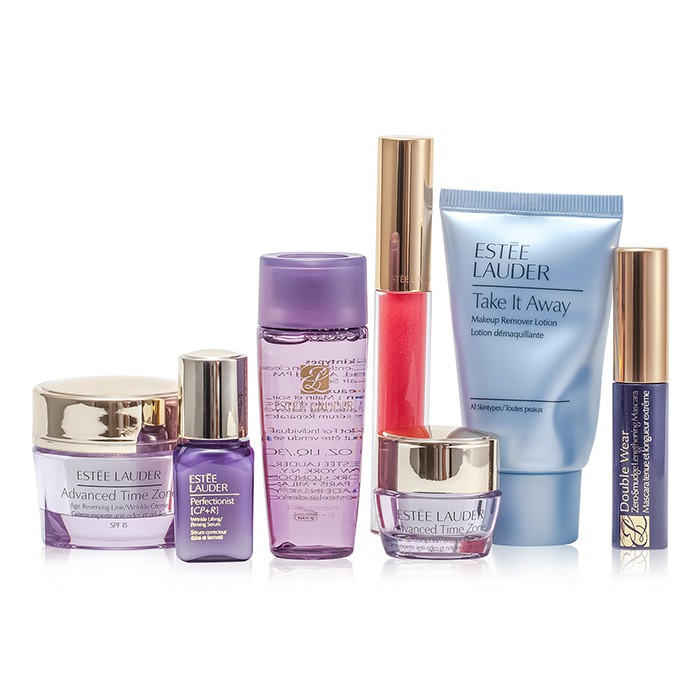 Estee Lauder Travel Set: Makeup Remover 30ml + Optimizer 30ml + Day Cream 15ml + Serum 7ml + Eye Cream 5ml + Mascara #01 + Lip Gloss #30 7pcsProduct Thumbnail