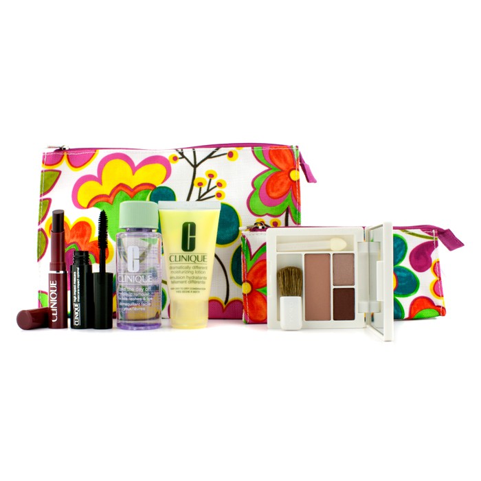 Clinique Travel Set: Makeup Remover 50ml + DDML 30ml + Colour Palette (#Mocha Pink) + Mascara 3.5ml + Lipstick 1.2g + 2x Bag 5pcs+2bagsProduct Thumbnail