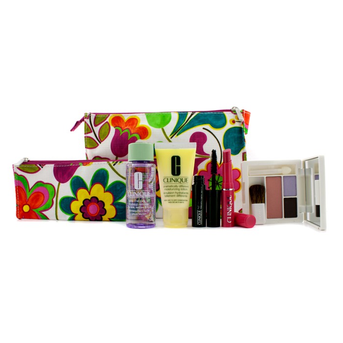 Clinique Travel Set: Makeup Remover 50ml + DDML 30ml + Colour Palette (# Pink Blush) + Mascara 3.5ml + Lipstick 1.2g + 2x Bag 5pcs+2bagsProduct Thumbnail